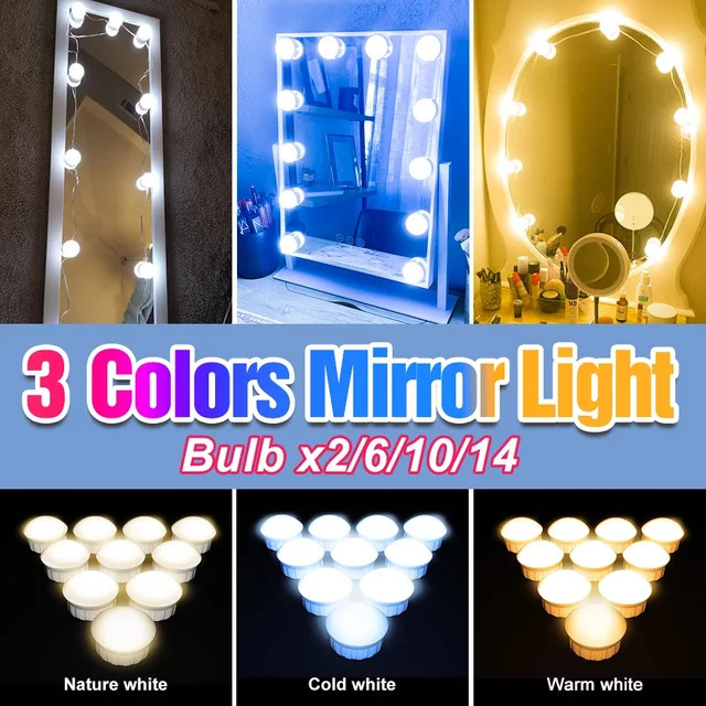 Dimmbare LED-Schminkspiegelleuchte mit USB-Anschluss und Touch-Bedienung für Schminktisch und Badezimmer, Weiß oder Rosa - Bild 1