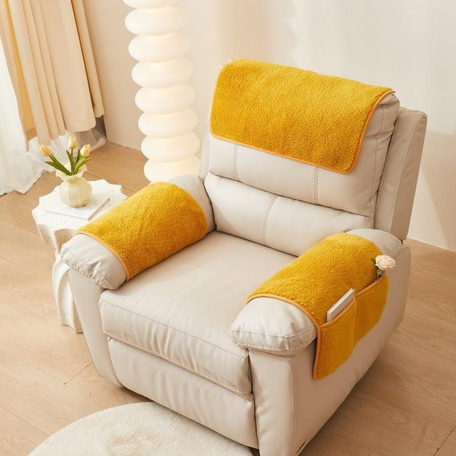 Yiran Furniture Sesselbezug Set aus weichem Fleece für 1 Sitzplatz, Gelb, 3-teilig - Bild 1