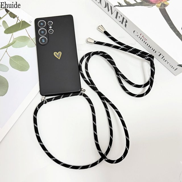 Lanyard Love Silikonhülle mit Halskordel für Samsung Galaxy S26 Ultra S25 FE S24 S23 S22 S21 Plus, stoßfest, Grau und Blau - Bild 1