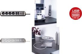 Brennenstuhl estilo Eck-Steckdosenleiste 6-fach mit 2 USB-Ladebuchsen in Schwarz-Silber, L: 36,5 cm, B: 6 cm, T: 11 cm - Bild 3