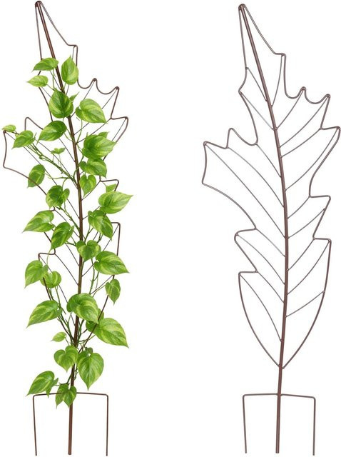 Relaxdays Rankgitter Blatt aus Stahl in Braun, 2er Set, wetterfest für Garten und Topfpflanzen, Höhe: 100 cm, Breite: 30 cm, Tiefe: 1 cm - Bild 1