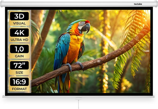 tectake Beamer-Leinwand für 4K, HD, Ultra HD und Full HD, Format 16:9, 72 Zoll, Weiß - Bild 1