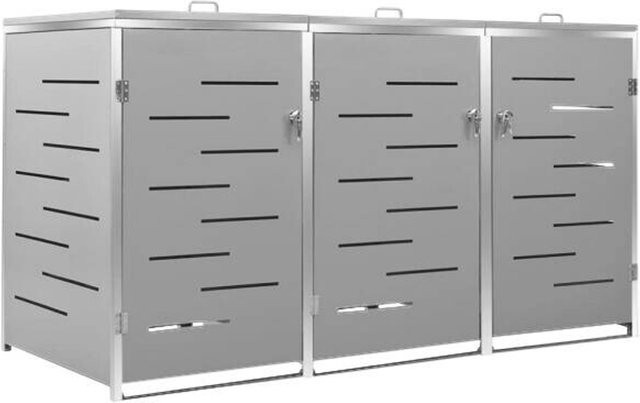 vidaXL Mülltonnenbox für 3 Tonnen aus Edelstahl in Grau und Silber, B/T/H: 207 x 77,5 x 115 cm - Bild 1