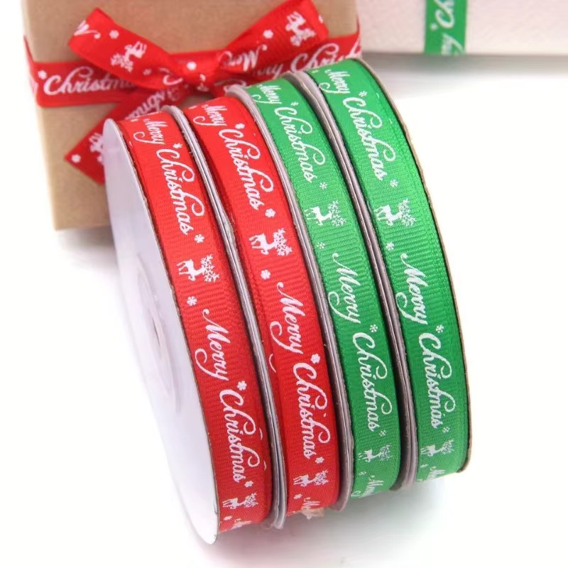 5 Rollen Weihnachts-Ripsband zum Basteln und Verpacken von Geschenken, 25 Yards pro Rolle, Mehrfarbig - Bild 3