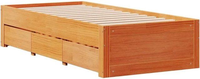 vidaXL Massivholzbett aus Kiefernholz mit Schubladen in Braun, Rustikaler Stil, B/T/H: 100 x 200 x 103,5 cm - Bild 1