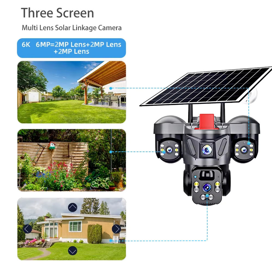 FUERS 4G WIFI Solarkamera V380 Pro mit 6MP Dreifachobjektiv, 10X Zoom und Drei-Bildschirm-Bewegungserkennung für die Outdoor-Sicherheit in Schwarz - Bild 4