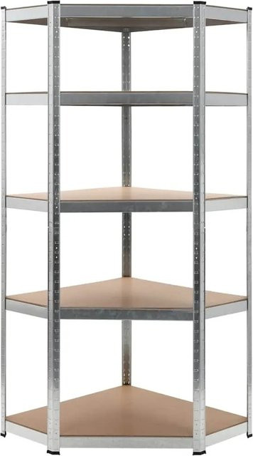 vidaXL Eckregal mit 5 verstellbaren Böden in Silber aus Stahl und Holzwerkstoff, H x B x T: 180 x 75 x 75 cm - Bild 1