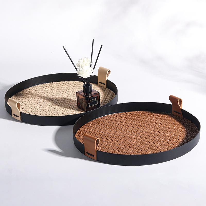 Nordic Light Luxury Rundes Tablett aus geflochtenem Leder in Braun, Durchmesser: 30,0 cm, Höhe: 3,0 cm - Bild 4