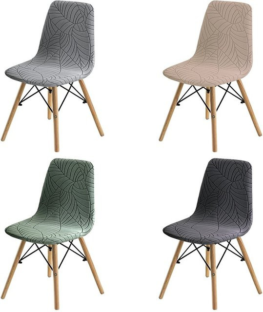 WANERQU Blätter Jacquard Stuhlbezug für armlose Esszimmerstühle, rutschfest, Schwarz - Bild 1
