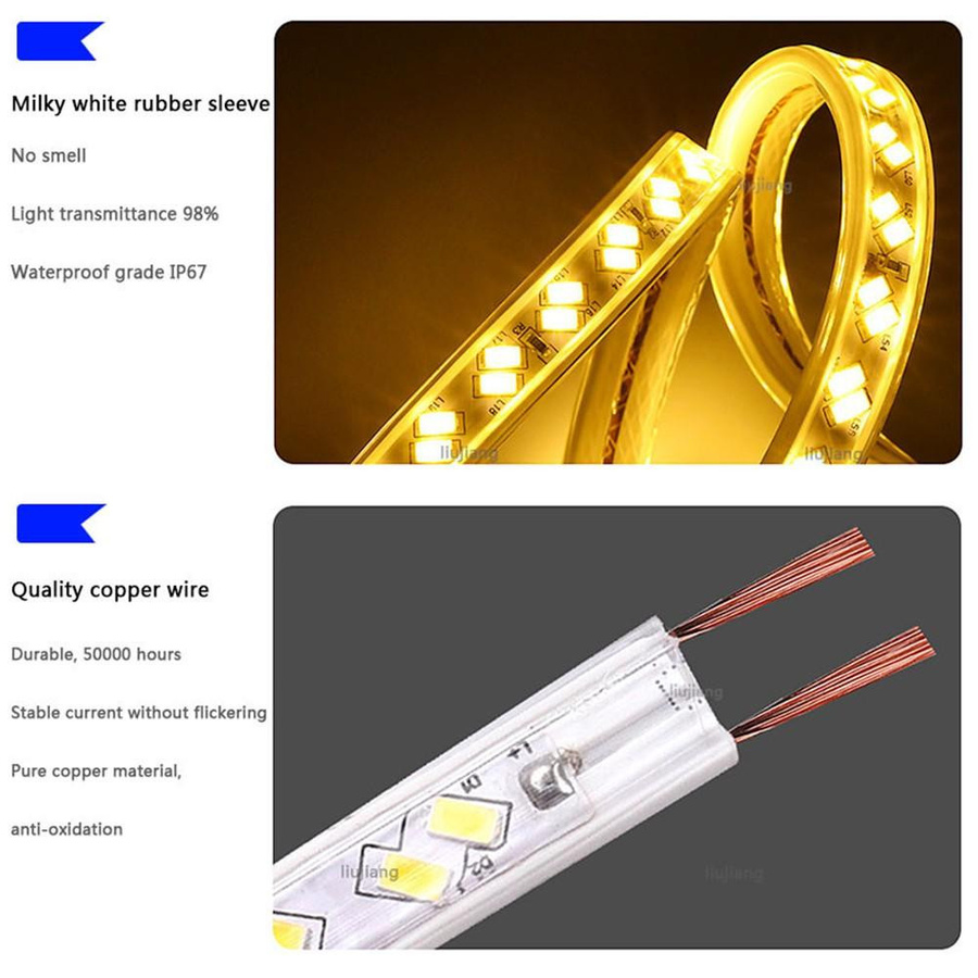 Yongkomo LED-Streifenlicht 5730 Weiß, 8m wasserdicht IP67 mit EU-Stecker für Außenbereich und Dekoration - Bild 2