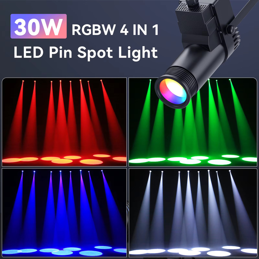 U'King 2er Set RGBW LED Pinspot-Licht 30W DMX512 Bühnenlichteffekt in Schwarz Multicolor - Bild 2