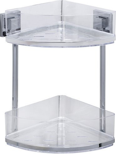 Wenko Vacuum-Loc Eckregal Quadro aus rostfreiem Edelstahl in Silber, H: 32,5 cm, T: 19,5 cm - Bild 1