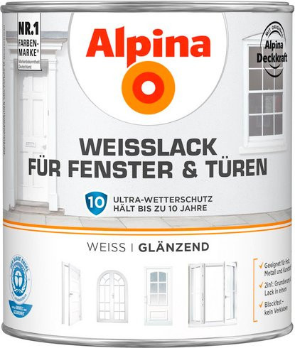 Alpina Farben Weißlack für Holz, glänzend, weiß, wasserbasiert und lösungsmittelfrei - Bild 1
