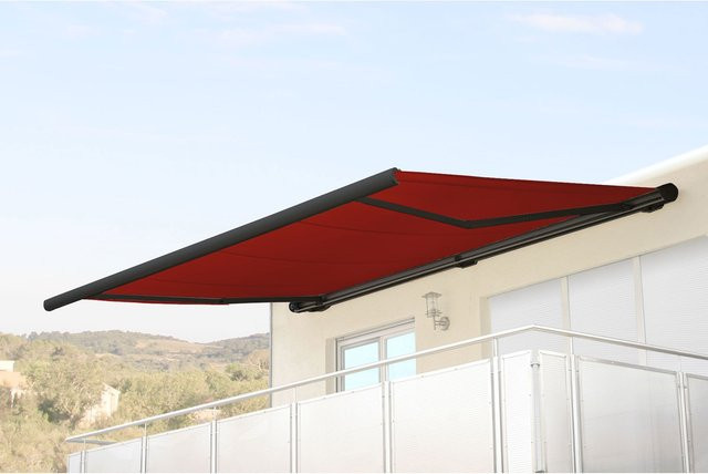 Elektrische Kassettenmarkise H124 MCW Vollkassette, Farbe: Bordeaux-Rot, Rahmen: Anthrazit, B/T/H: 5 x 3 m - Bild 1