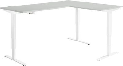 Elektrisch höhenverstellbarer Winkelschreibtisch AERO FLEX mit Memorypanel, T-Fuß, B: 200 cm, T: 160 cm, Farbe: lichtgrau/weiß - Bild 1