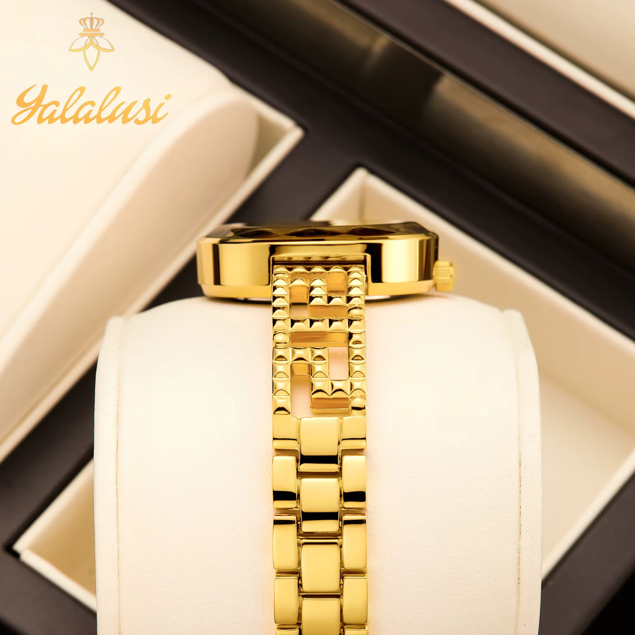 YaLaLuSi Armbanduhr Edelstahl, Gold, Diamantbesetzt, Damen - Bild 4