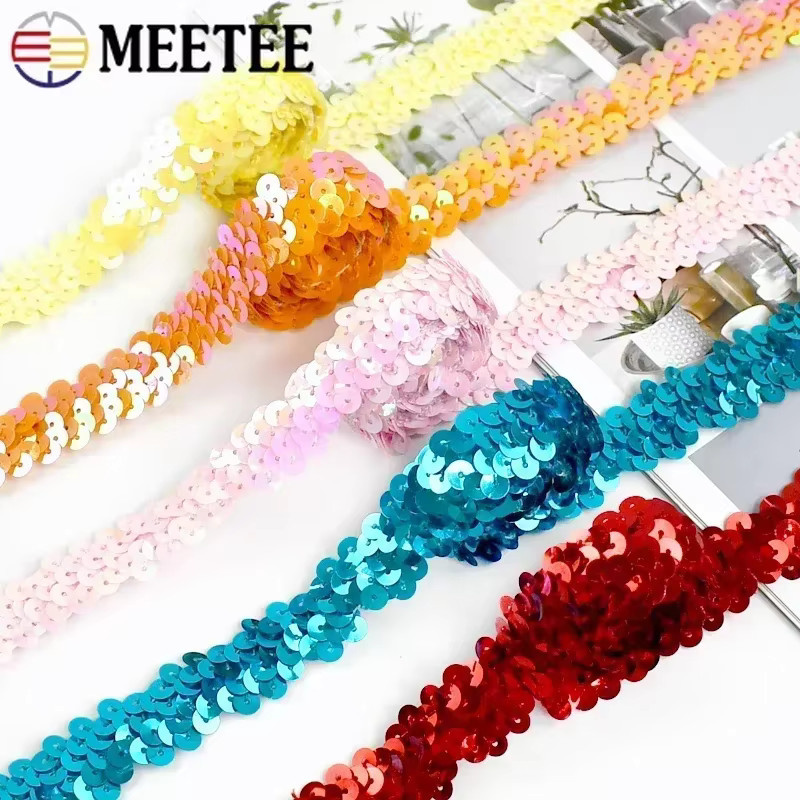 Meetee Pailletten-Spitzenbesatz in Blau und Multicolour, 2 cm Breite, Stretch-Band für Tanzkleider, Hochzeit und DIY-Nähen - Bild 4