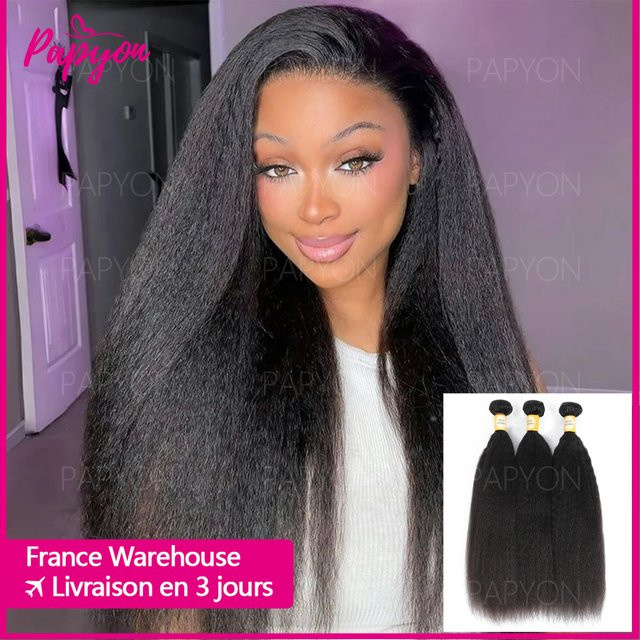PAPYON Kinky Straight Echthaar-Bündel, Yaki Straight Rohhaar, Unisex - Bild 1