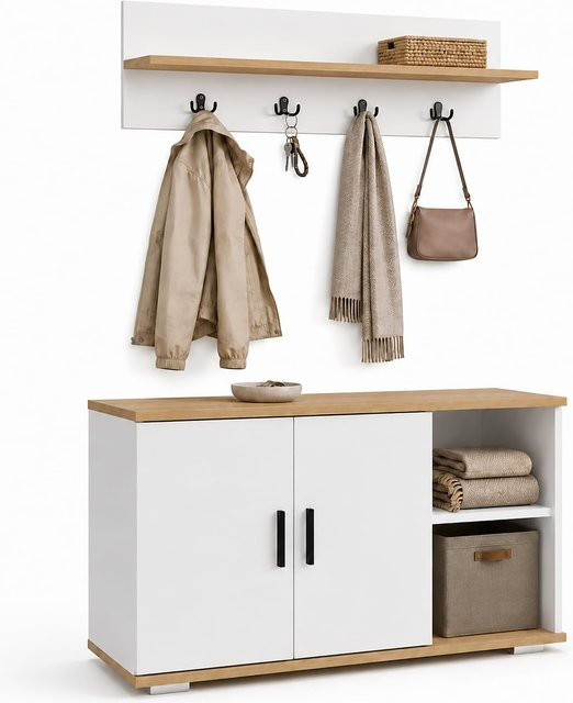 VCM Garderoben Set Gados L in Weiß Matt mit Schuhschrank, Sitzbank und Wandgarderobe - Bild 1