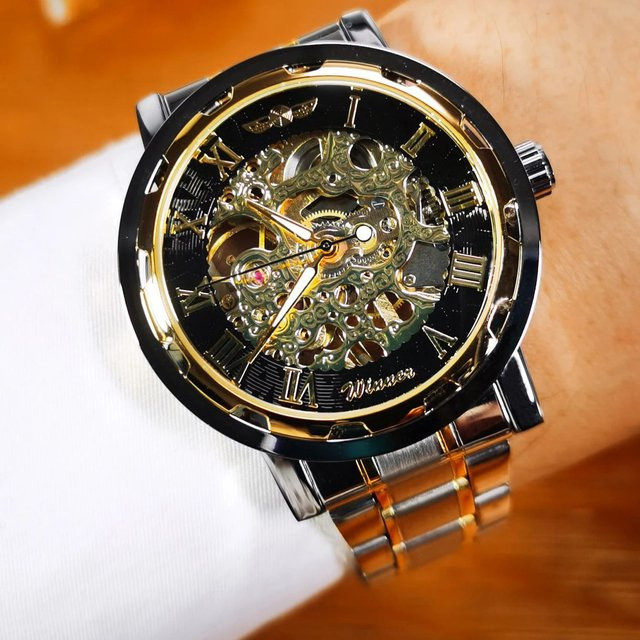 WINNER Armbanduhr, Skelettuhr, Gold, Edelstahl, Herren - Bild 1