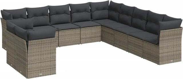 vidaXL 11-tlg Garten-Sofagarnitur aus Poly-Rattan in Grau mit Sitzkissen und Stauraum - Bild 1