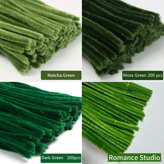 200 Stück flexible Chenille-Stiele in Grün für DIY-Bastelarbeiten und Pfeifenreiniger - Bild 1