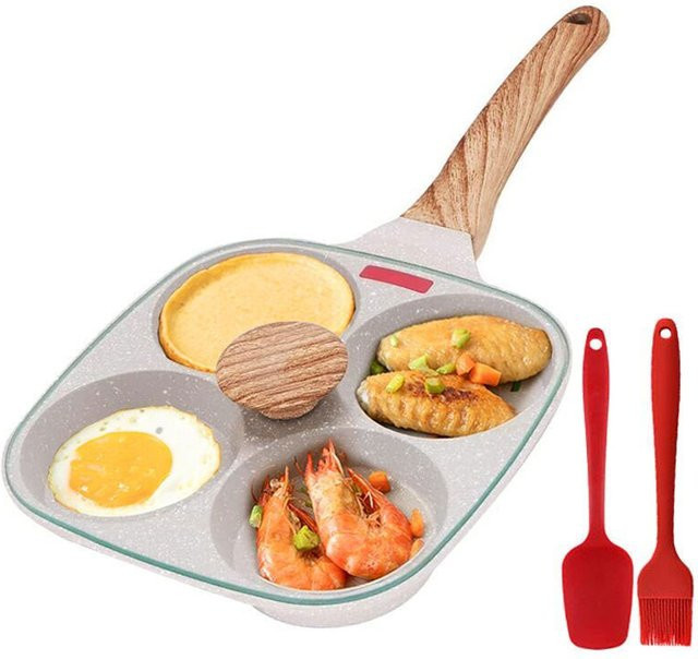 PGY 4-teiliges Omelett- und Eierpfannen-Set mit Glasdeckel, antihaftbeschichtet, Weiß - Bild 1