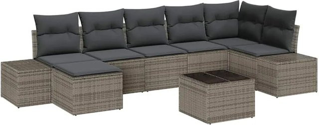 vidaXL 7-teiliges Garten-Sofa-Set aus Poly Rattan mit Kissen in Schwarz und Grau - Bild 1