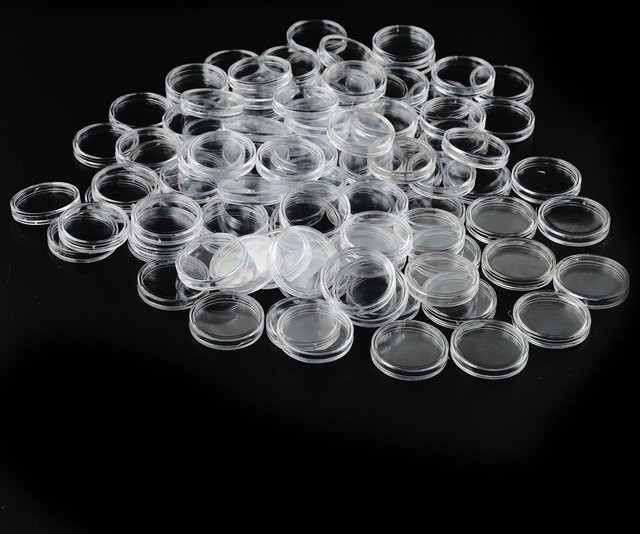100 Stück Runde Münzhalter aus Kunststoff, Transparent, Durchmesser: 26 mm - Bild 1