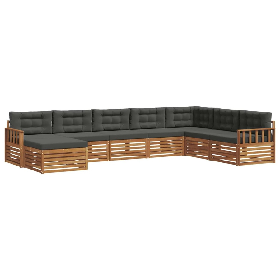 vidaXL Sofagarnitur 8-teilig aus Massivholz Akazie in Natur und Anthrazit mit L-Form und Polsterkissen - Bild 2
