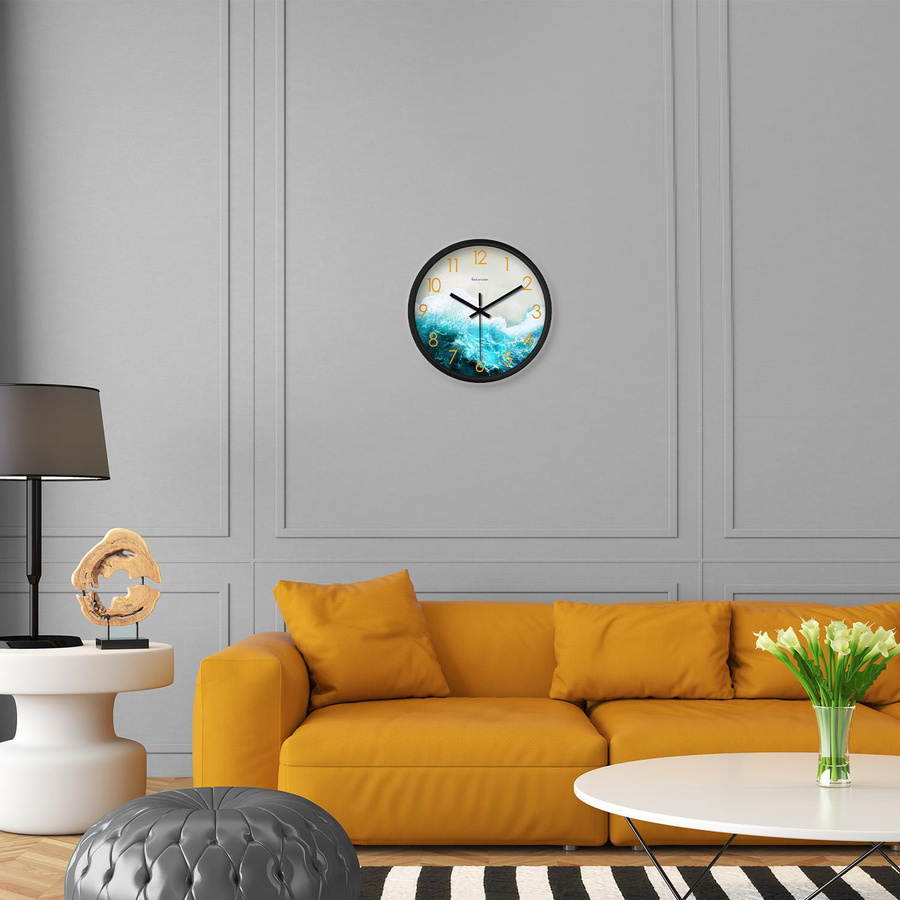 Linyi toy Wanduhr im modernen Stil mit Meeresufer-Strand-Motiv, kreisförmig, Durchmesser: 20,32 cm - Bild 2