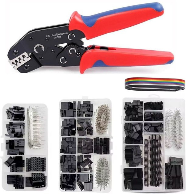 Dupont Crimpzange und Steckverbinder-Set mit 2,54mm Kabelklemmen in Multicolor, passend für 0,25-1mm²/23-17AWG - Bild 1
