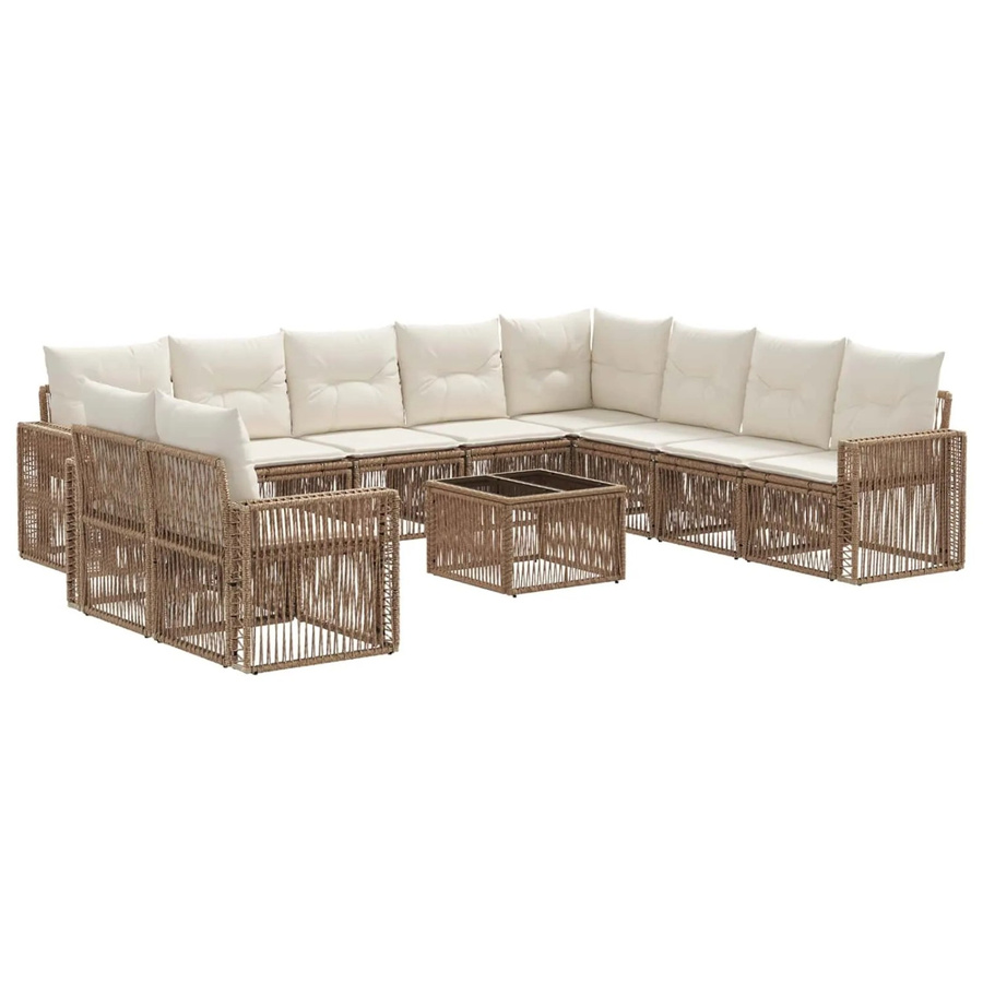 vidaXL Gartensofa-Set 11-teilig aus Poly-Rattan in Beige mit Polsterkissen und pulverbeschichtetem Stahlgestell - Bild 2