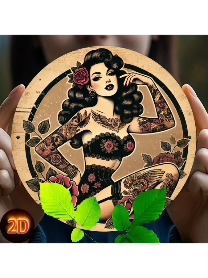 Potdemiel Vintage Rose Tattoo Metallschild in Mehrfarbig, Wandkunst aus Eisen mit floralem Design, B/H: 20,3 x 20,3 cm - Bild 6