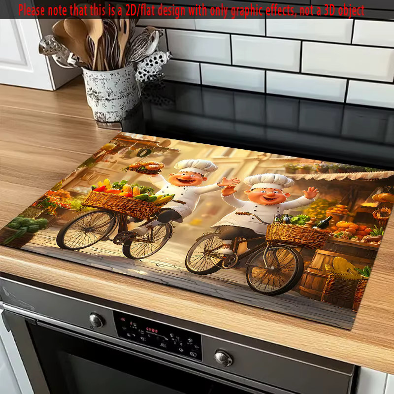 Chef Bicycles Herdabdeckung in Rot und Mehrfarbig, rutschfeste und hitzebeständige Brennerabdeckung als dekorativer Küchenherdschutz für Gas- und Elektroherde - Bild 2