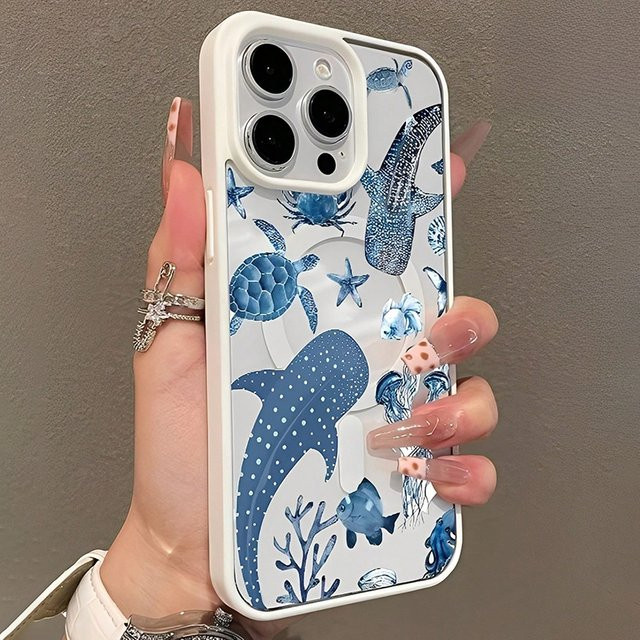 Magnetische Handyhülle mit Blauwalhai-Muster für Samsung Galaxy A17 A37 A57 A56 A55 A54 A36 S26 Ultra S25 Plus S24 FE S23 in Blau - Bild 1