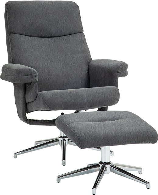HOMCOM Relaxsessel mit Hocker in Dunkelgrau mit Samtoptik und Liegefunktion - Bild 1
