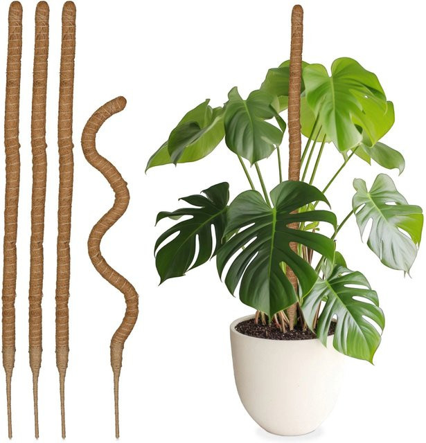 Relaxdays Kokosstäbe aus Kokosfaser und Jute für Zimmerpflanzen, 5er Set, braun, Höhe: 90 cm - Bild 1