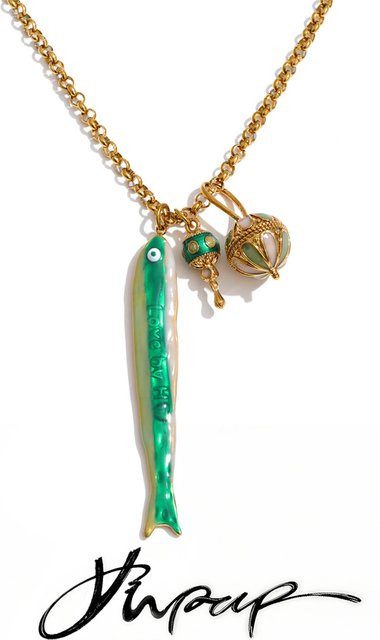 Yhpup Halskette mit Fisch-Anhänger, Edelstahl, Gold, Unisex, 78+5cm - Bild 1