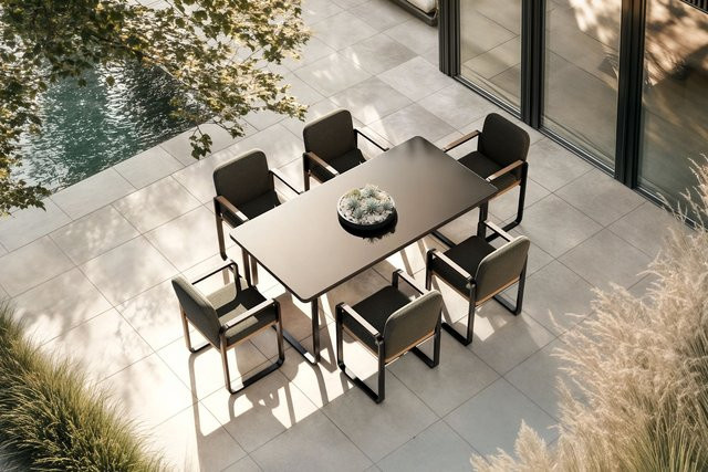 ploss Solera Garten-Essgruppe mit 6 Sesseln in Anthrazit/Schwarz aus Alu, Glas und Polyester, B/T: 200 x 100 cm, gepolstert - Bild 1