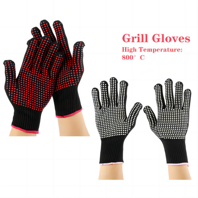 Willstar Hitzebeständige Grillhandschuhe aus Polyester-Baumwolle in Schwarz und Weiß - Bild 1