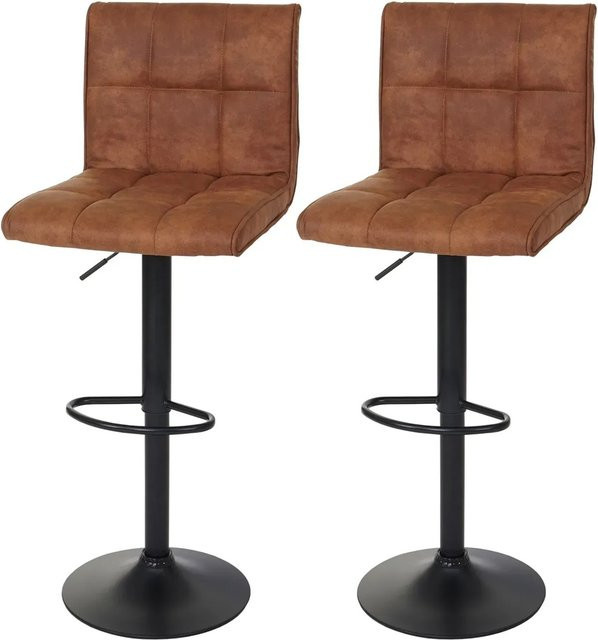 PROREGAL 2er-Set Barhocker höhenverstellbar mit Lehne in Hellbraun, Vintage Wildlederimitat, Sitzhöhe: 64-85 cm - Bild 1