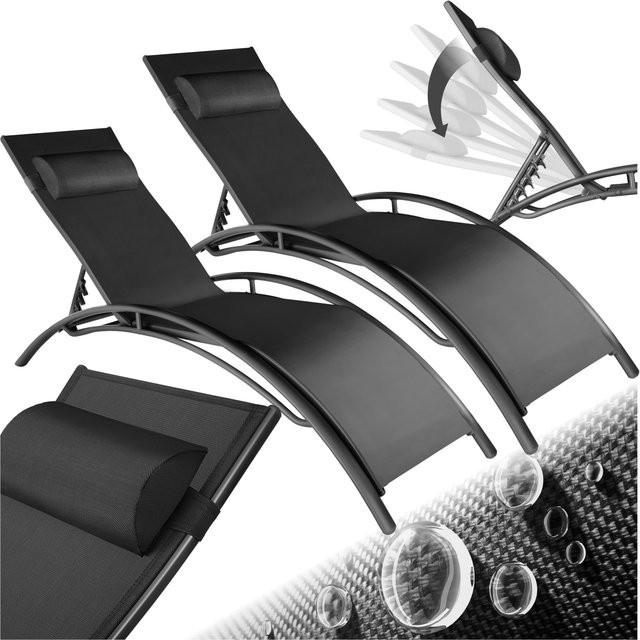 tectake 2er Set Gartenliege Alina aus Aluminium mit Textilene Gewebe in Schwarz, B/T/H: 180 x 59 x 50 cm - Bild 1
