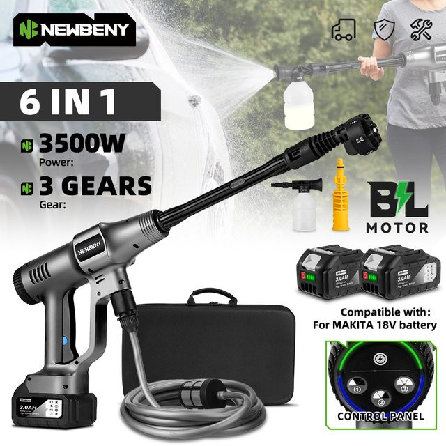 NEWBENY Bürstenlose Hochdruck Wasserpistole 3500W 200Bar Akku-Elektrische Spritzpistole für Makita 18V Akkus ohne Akku und Ladegerät - Bild 1