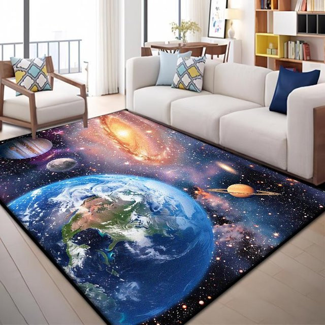 Karpetti Teppich Sonnensystem Sternenhimmel, rutschfester Bodenmatte für Kinderzimmer und Wohnzimmer, waschbar, B/L: 80 x 160 cm - Bild 1