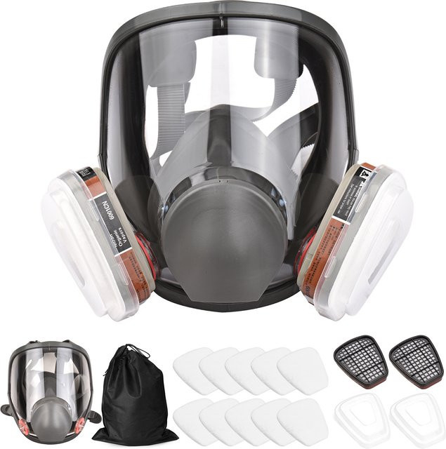 Wiederverwendbare 16-in-1 Vollgesichtsmaske als Gasmaske für organischen Dampf in Schwarz zum Schutz beim Malen, Polieren und Schweißen - Bild 1