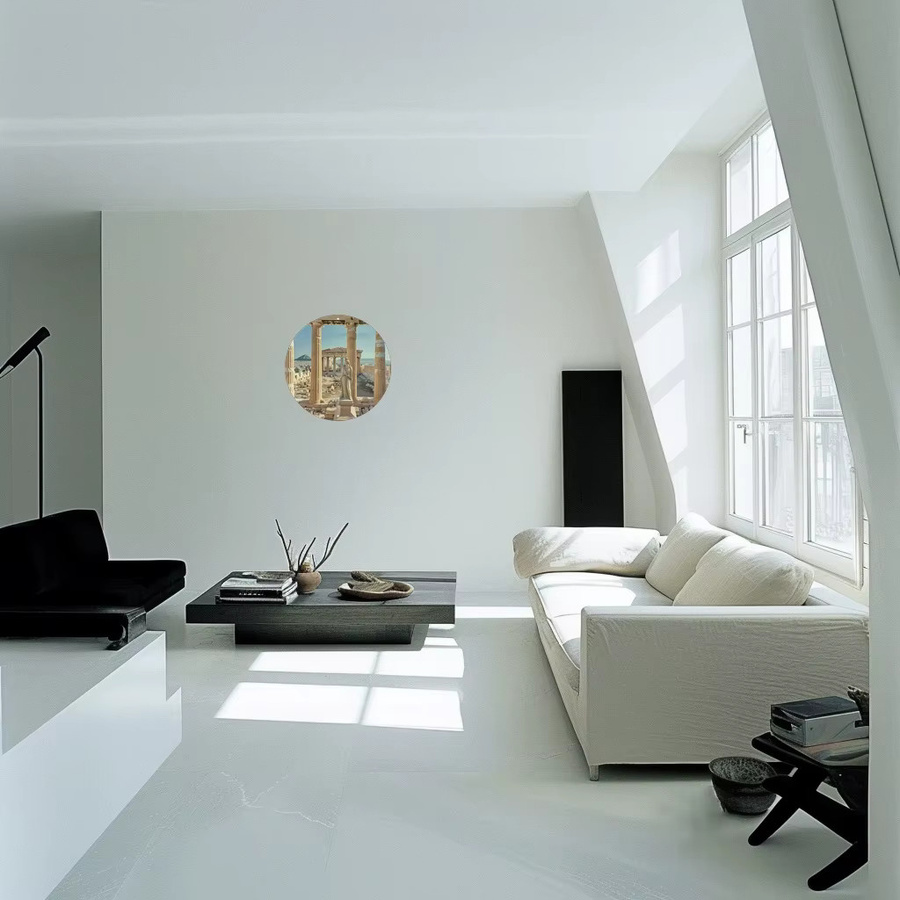 Dekorative Metall-Wandkunst von CIFBUY mit antikem griechischem Statuen- und Architektur-Motiv in Mehrfarbig, runde Eisendekoration für dein Zuhause, deine Bar oder dein Café - Bild 3