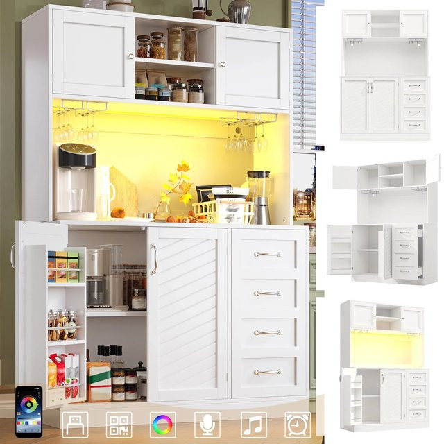 Merax Buffetschrank mit LED-Beleuchtung und Getränkehalter in Weiß und Silber, B/T/H: 120 x 40 x 188 cm - Bild 1