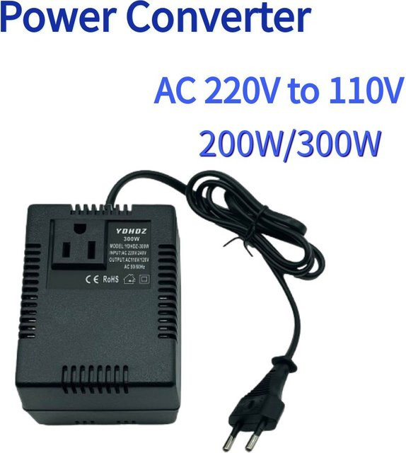 HONGPOE Spannungswandler Abwärtstransformator 220 V auf 110 V Reiseadapter mit EU und UK Stecker in Schwarz - Bild 1