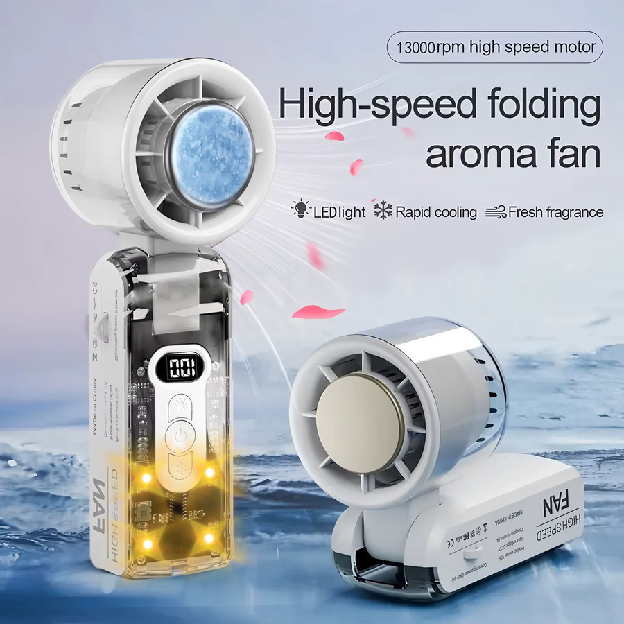 Fireurus Handventilator mit 3600 mAh Akku, stufenloser Geschwindigkeitsregelung, LED-Anzeige und Nachtlicht, USB wiederaufladbar, Weiß - Bild 4